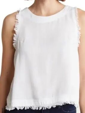Thread & Supply White Fringe Trim Sleeveless Top